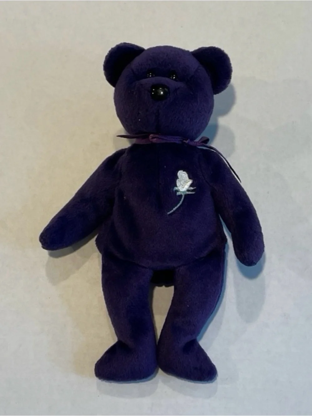 TY BEANIE- PRINCESS DIANA BEAR--NO TAG- PURPLE WITH ROSE